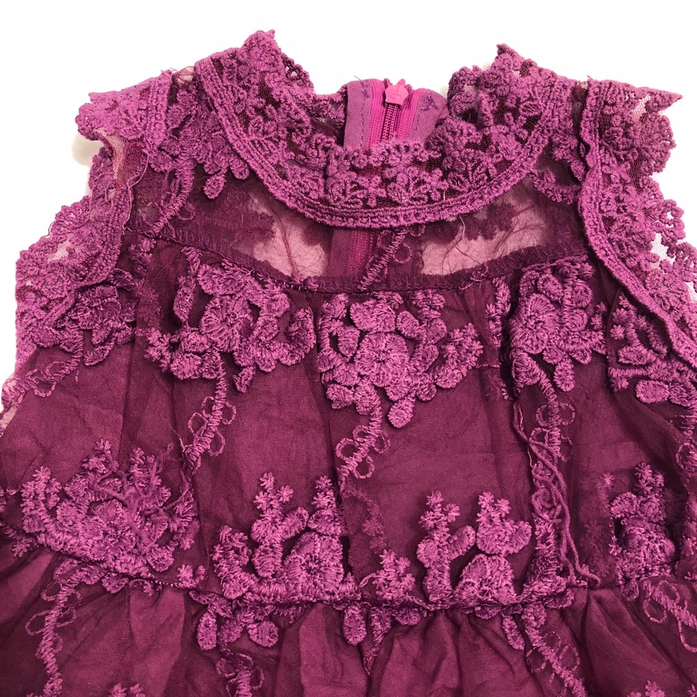Girls Cranberry Lace Party Dress 0011-0014 - Picture 3 of 4